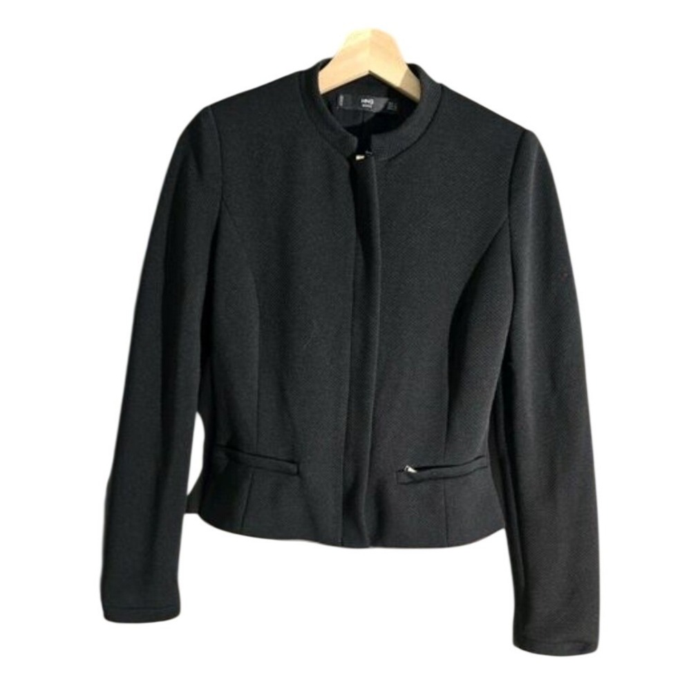 MNG Mango Minimalist Clean Girl Zip Pocket Cropped Textured Blazer Women S - Picture 2 of 7
